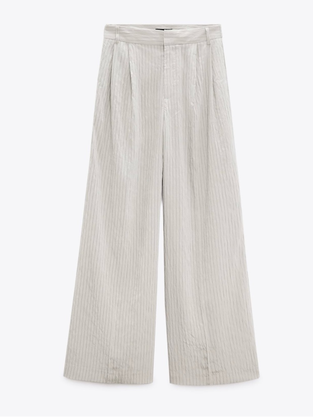 Zara Wide-Leg Pinstripe Trousers in Light Gray